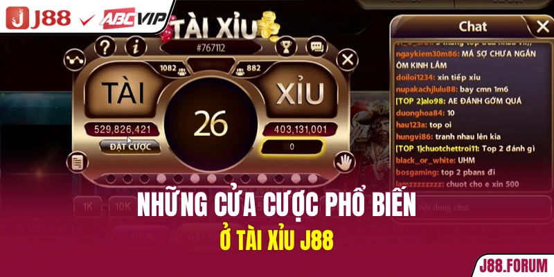 Những cửa cược phổ biến ở tài xỉu J88